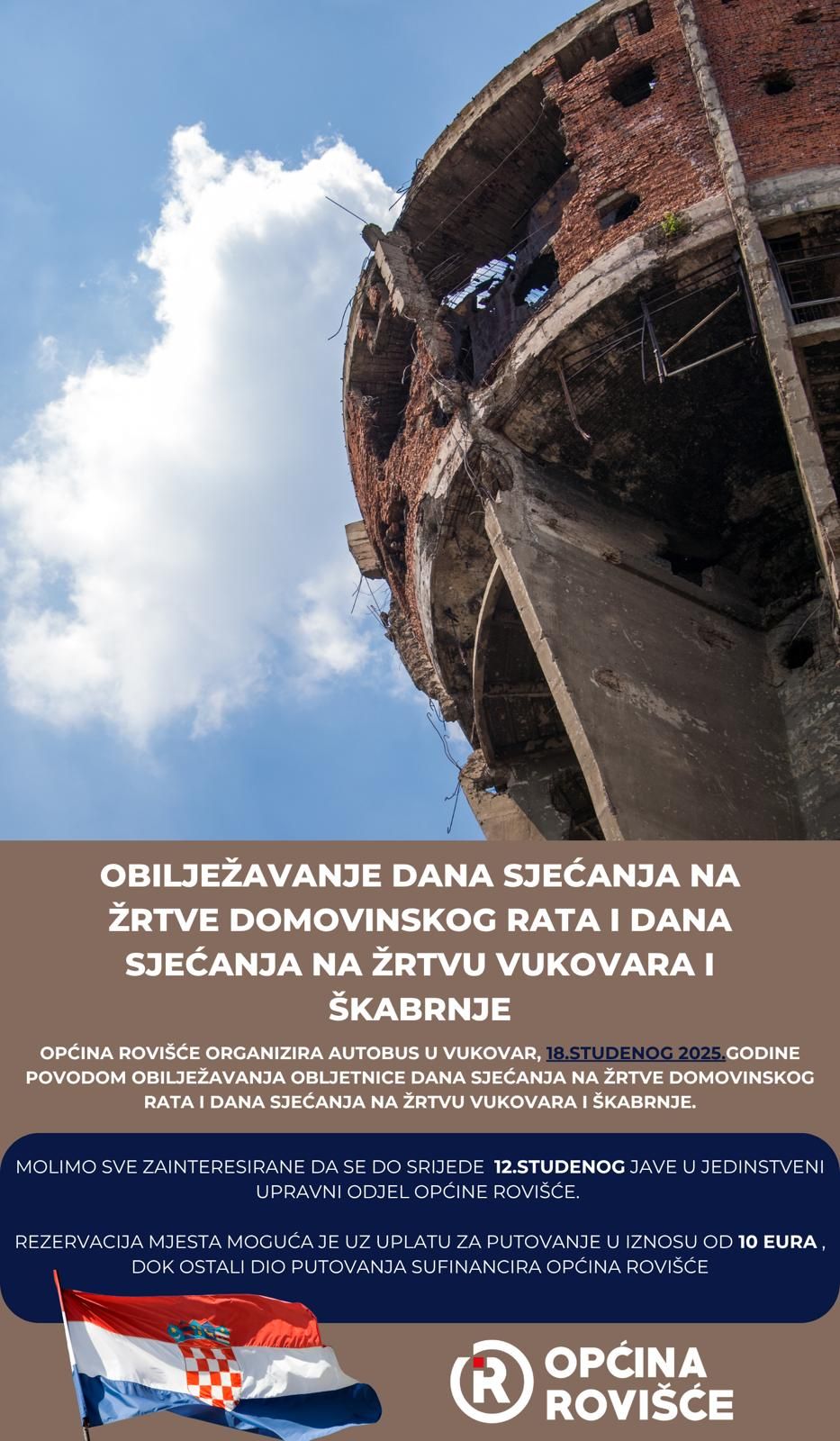 OPĆINA ROVIŠĆE ORGANIZIRA PUT U VUKOVAR AUTOBUSOM 18.11.2025.