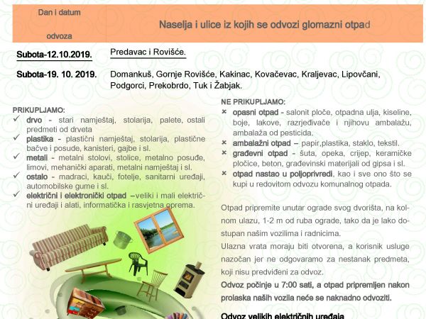 Odvoz glomaznog otpada na području Općine Rovišće