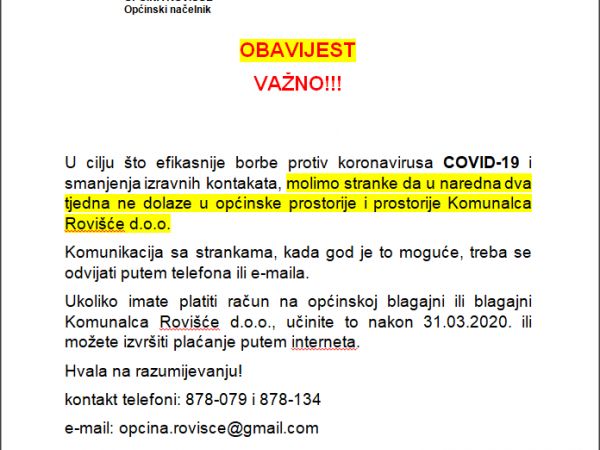 VAŽNA OBAVIJEST
